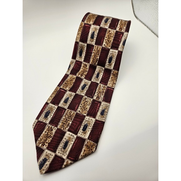 Robert Talbott Other - Robert Talbott Carmel-By-The-Sea Silk Tie Burgundy Gold Geometric Hand Sewn USA